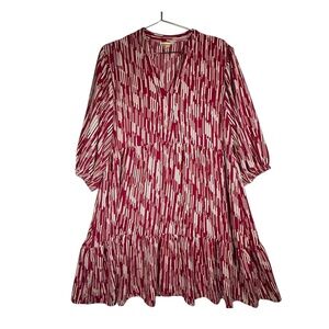 52Seven Women’s Burgundy Abstract Print Tiered Midi Dress – Size L EUC